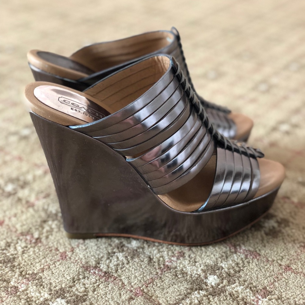 Metallic silver Coach Wedges